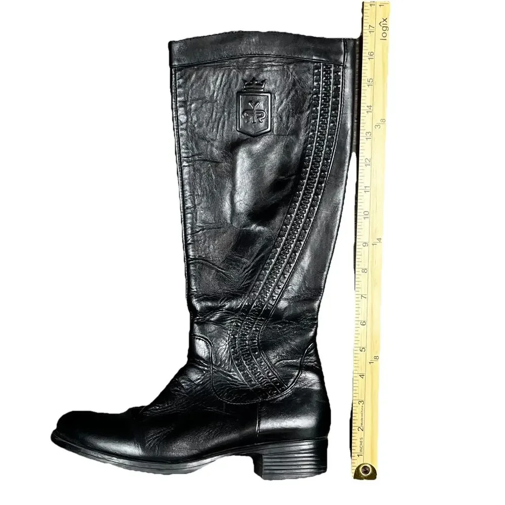 Lyard Woman’s Leather Tall Riding Boots Black Size 7 Equestrian Embossed Classic